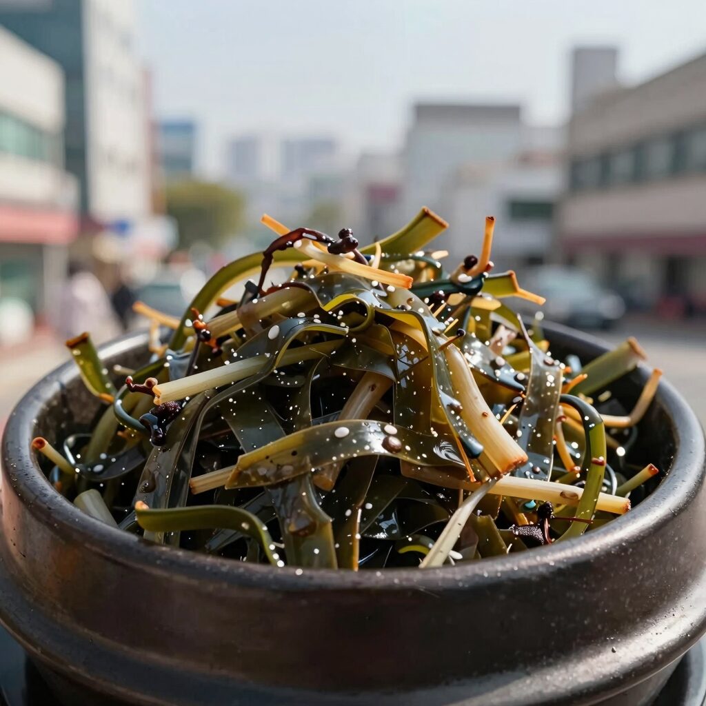시원한 냉콩나물국 그릇에 담긴 사진