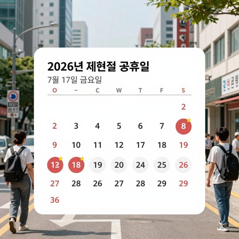 2026년 제헌절 공휴일 달력 7월 17일 금요일 3일 연휴 표시
