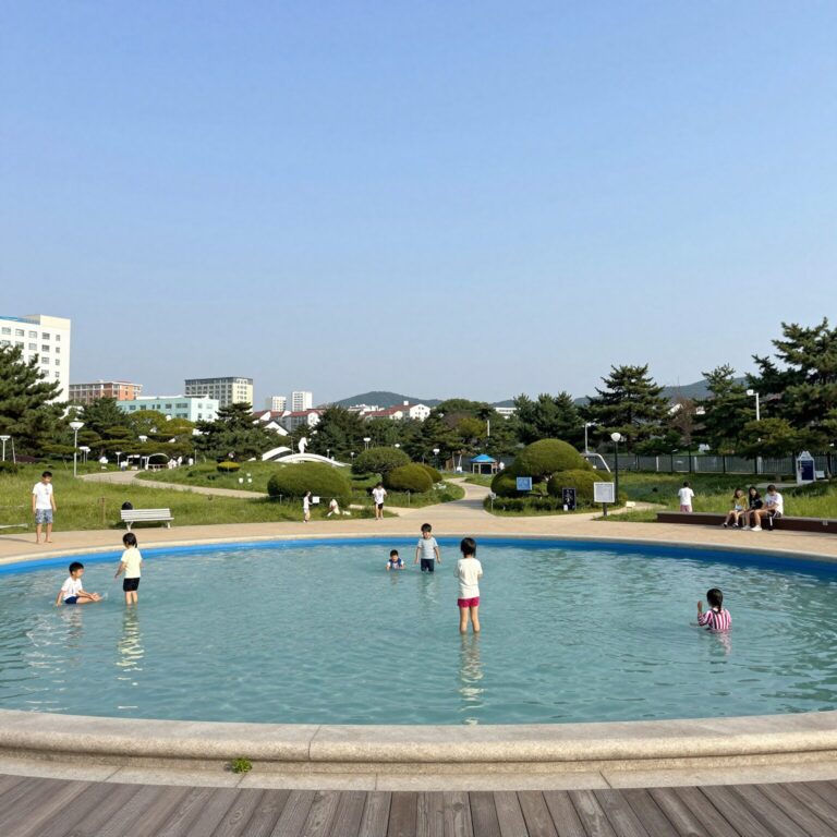 대구 이현공원 물놀이터 전경과 아이들이 물놀이하는 모습