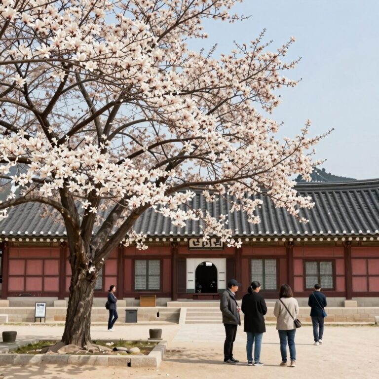 서울 덕수궁 석조전 앞에서 만개한 배롱나무 꽃