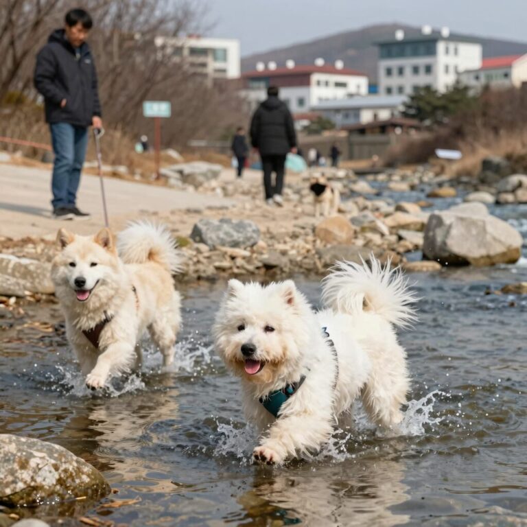 경기도 강아지 계곡에서 물놀이하는 반려견
