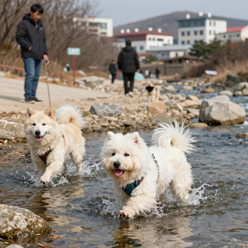 경기도 강아지 계곡에서 물놀이하는 반려견