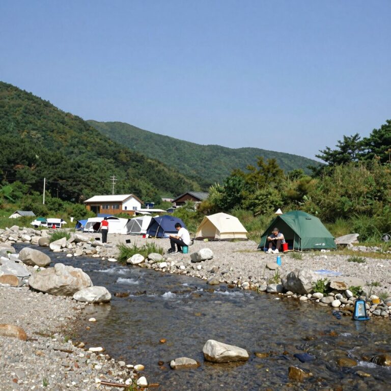 월악산 닷돈재 캠핑장 송계계곡 맑은 물과 주변 사이트