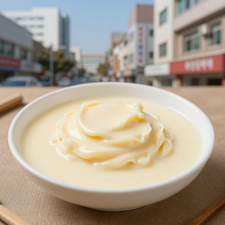 두부 땅콩버터 두유 등 콩국수 재료가 테이블에 놓여 있는 사진