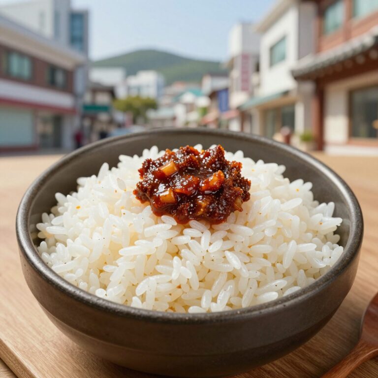 완성된 집밥 백선생 가지밥과 양념장 그릇