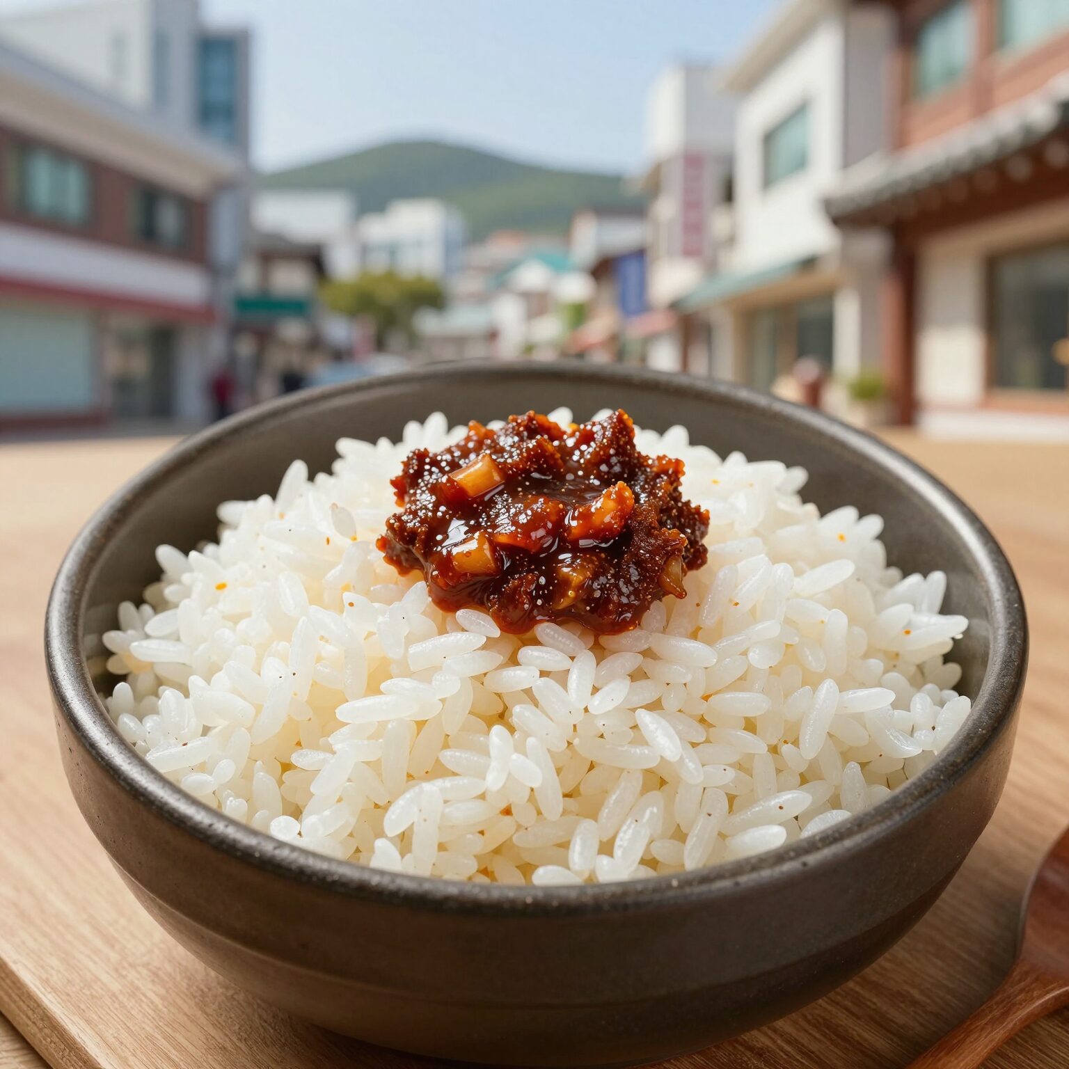 완성된 집밥 백선생 가지밥과 양념장 그릇