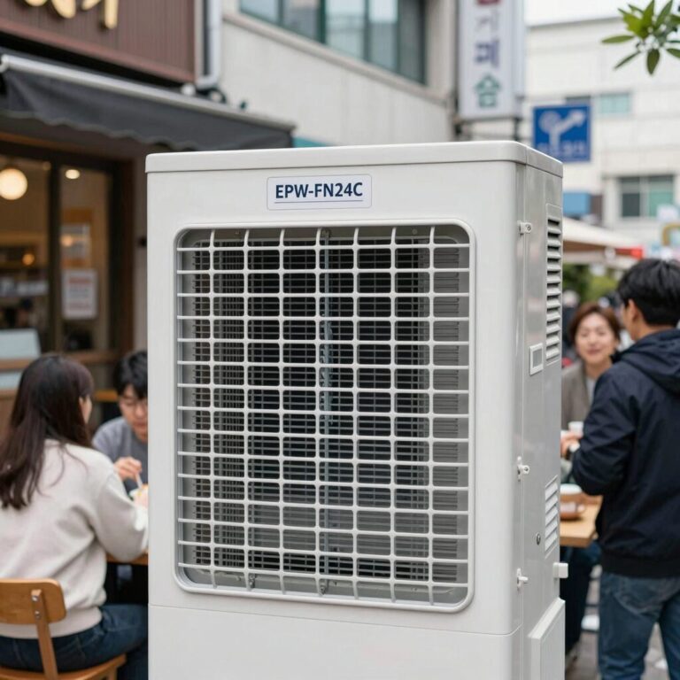 잠실 카페에 설치된 이파람 수냉식 에어컨 EPW-FN24C 스탠드형 모습