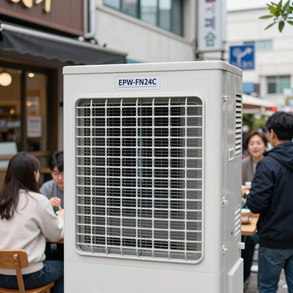 잠실 카페에 설치된 이파람 수냉식 에어컨 EPW-FN24C 스탠드형 모습