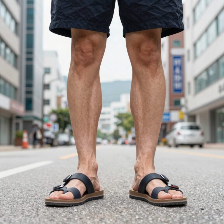 핏플랍 남자 샌들 착용 모습
