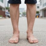 벼룩 물린자국이 발목과 종아리에 여러 개 모여 있는 모습