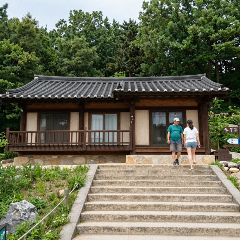 장곡자연휴양림 숲속의집 3호 외관과 계단