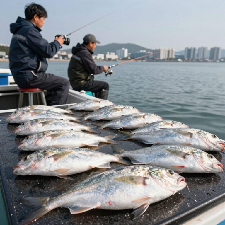 갈치낚시 금어기 해제 후 대형 갈치를 낚아 올리는 모습, 자원 보호의 중요성을 보여주는 사진
