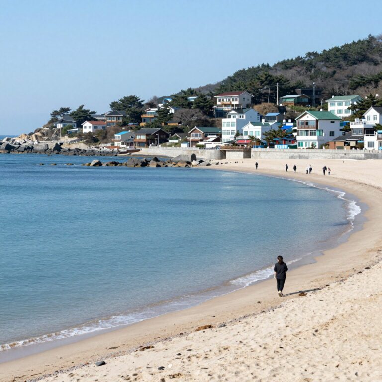 강원도 고성 바닷가 펜션에서 바라본 푸른 바다 전경