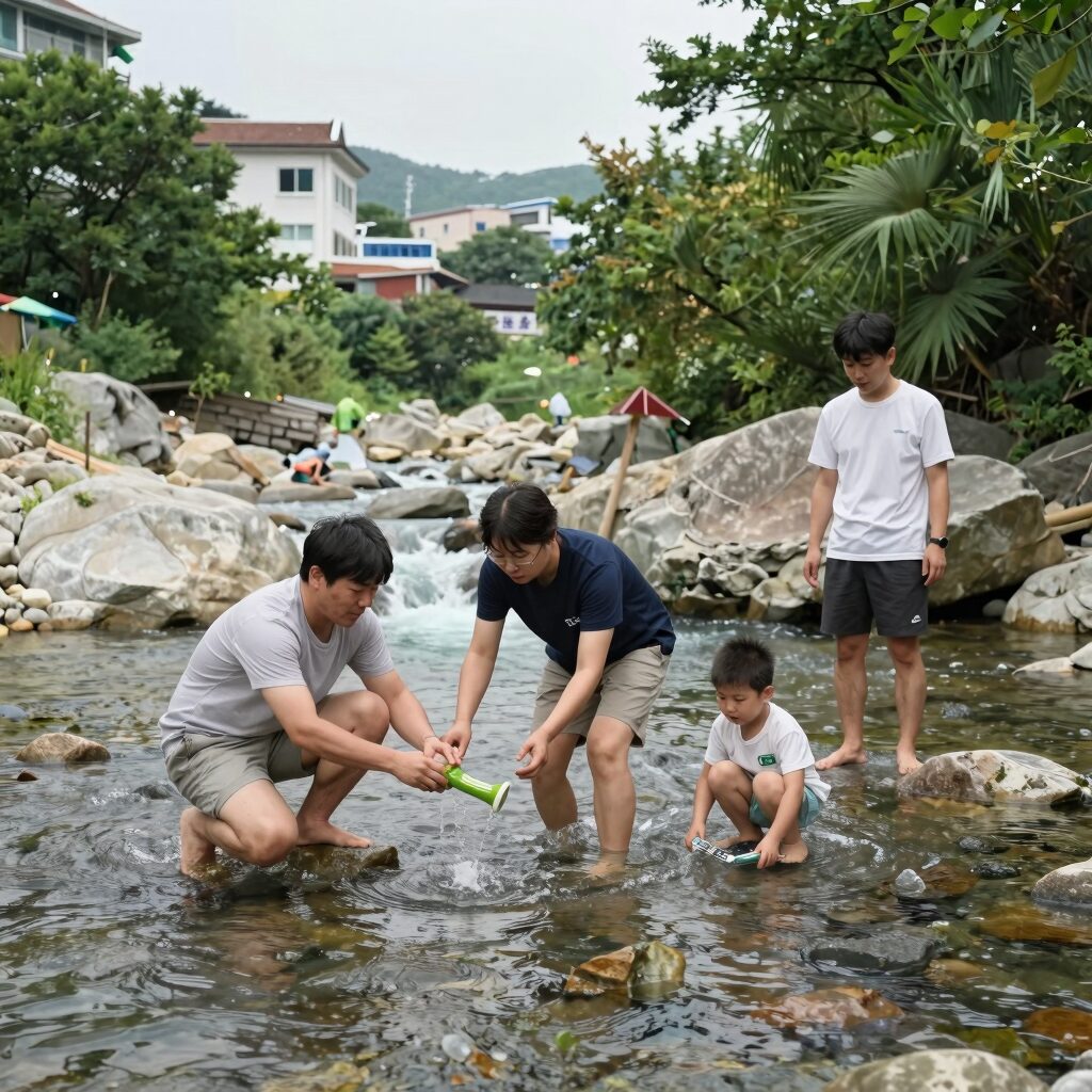 맑은 강원도 계곡 물놀이 현장