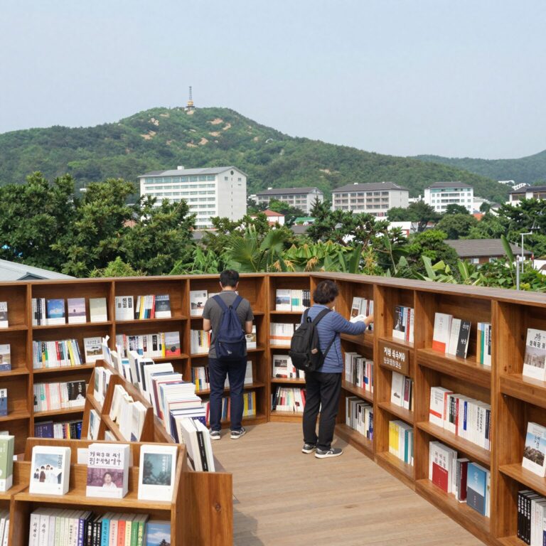 가평 북스테이 서담숲 책숲 내부 빈백과 책장