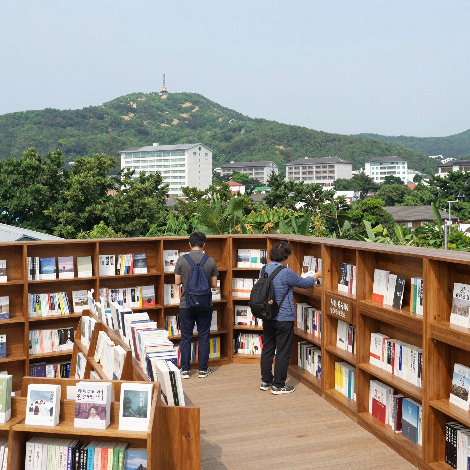 가평 북스테이 서담숲 책숲 내부 빈백과 책장