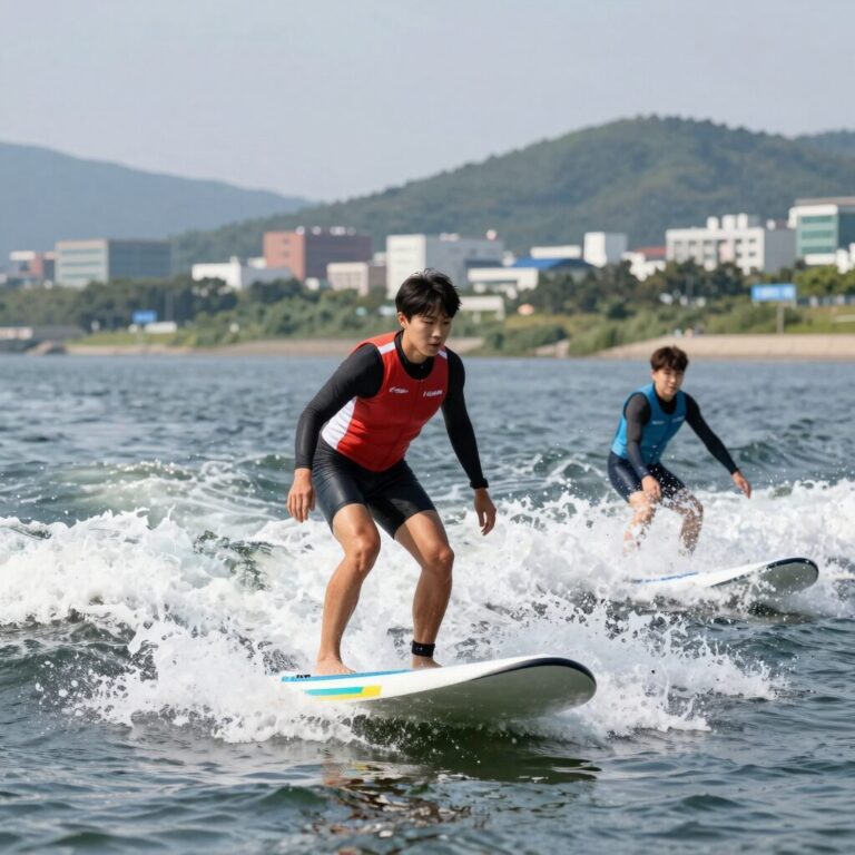 가평 수상스키 클럽비발디에서 즐기는 웨이크서핑 모습