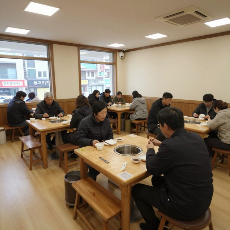고전한방삼계탕 노원점 내부 넓은 테이블과 따뜻한 조명 분위기