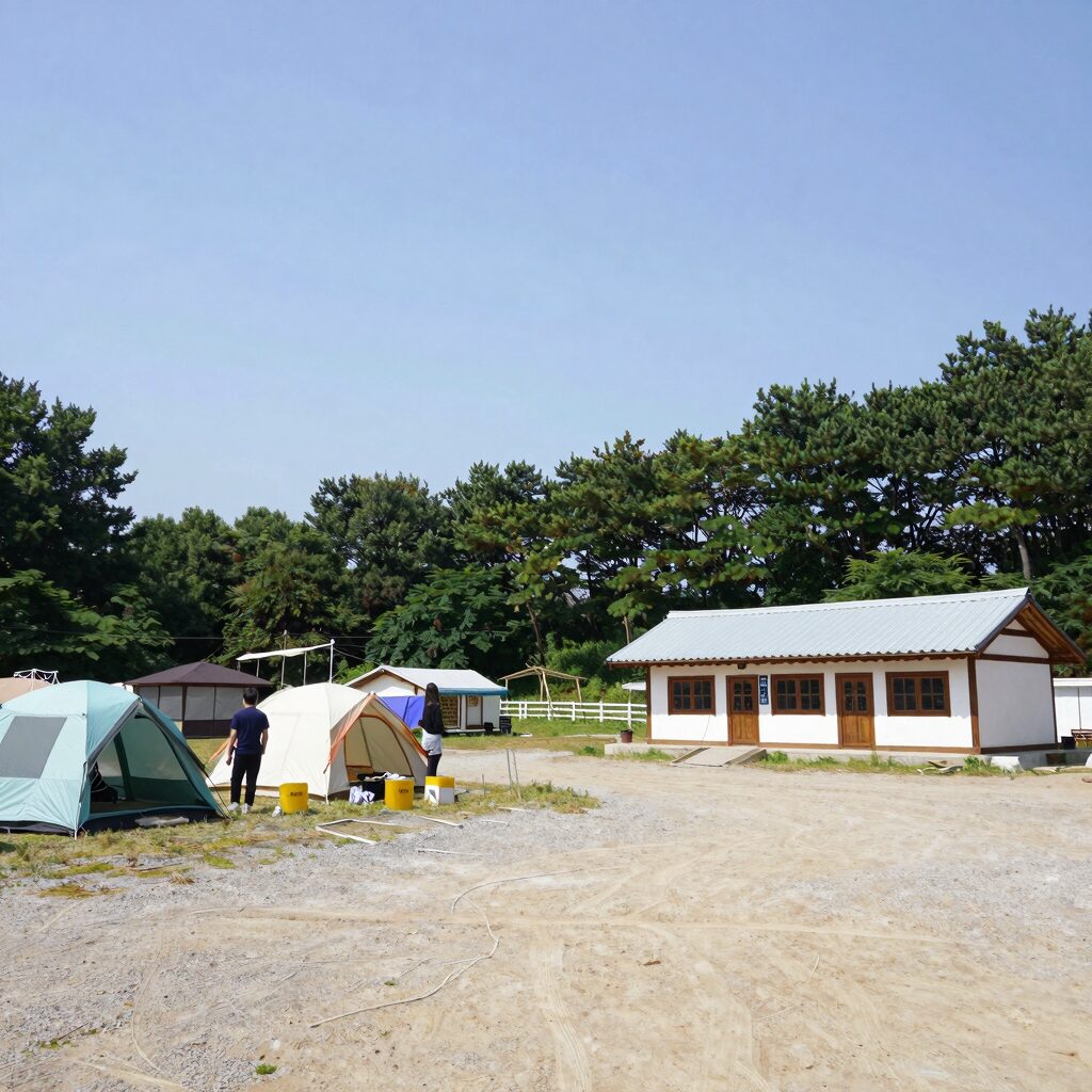 공주 505캠핑장 A존 사이트 전경과 시설