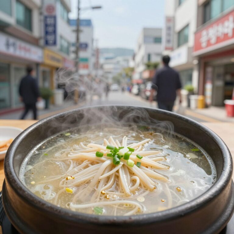 송담추어탕 본점의 녹두삼계탕 뚝배기에 팔팔 끓고 있는 모습
