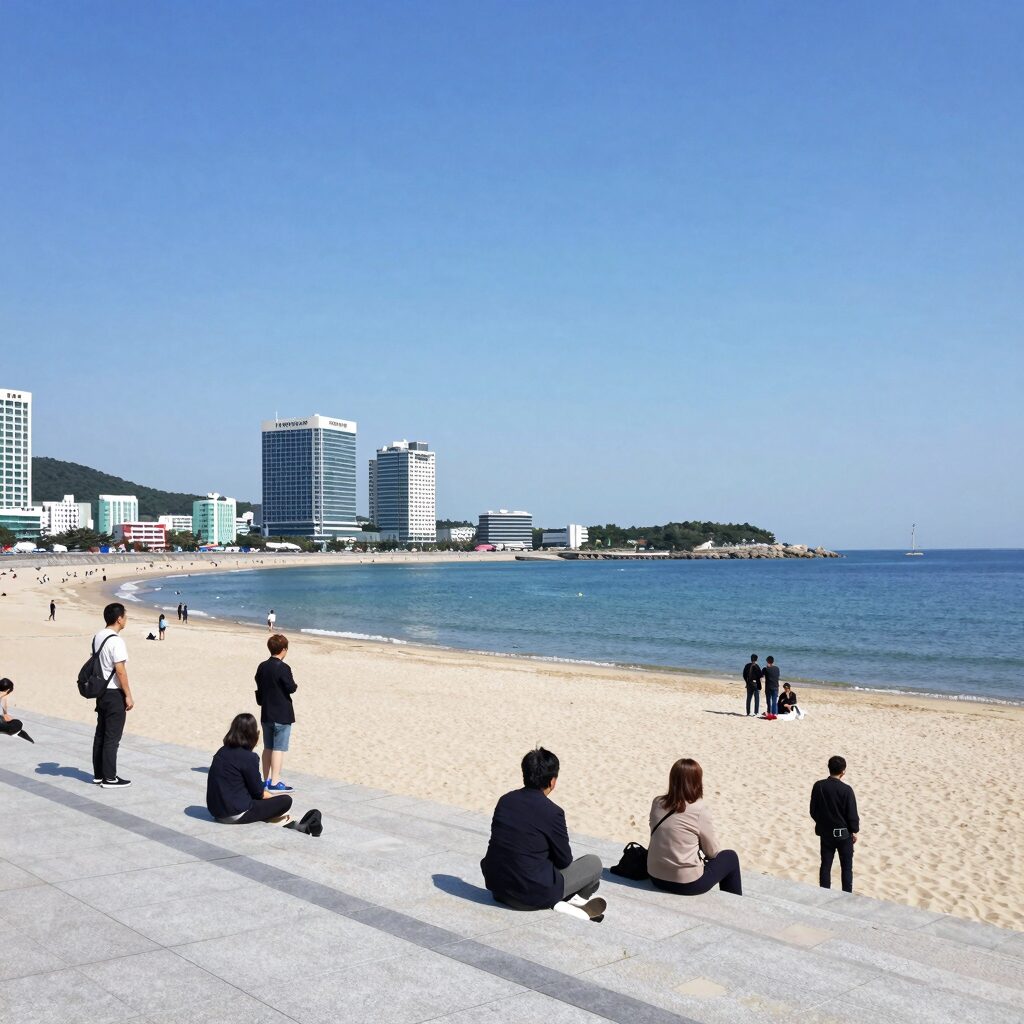 경포해변과 인피니티풀이 보이는 스카이베이 호텔 전경