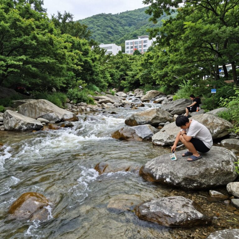 흥정계곡 상류 여름 풍경 맑은 계곡물과 숲