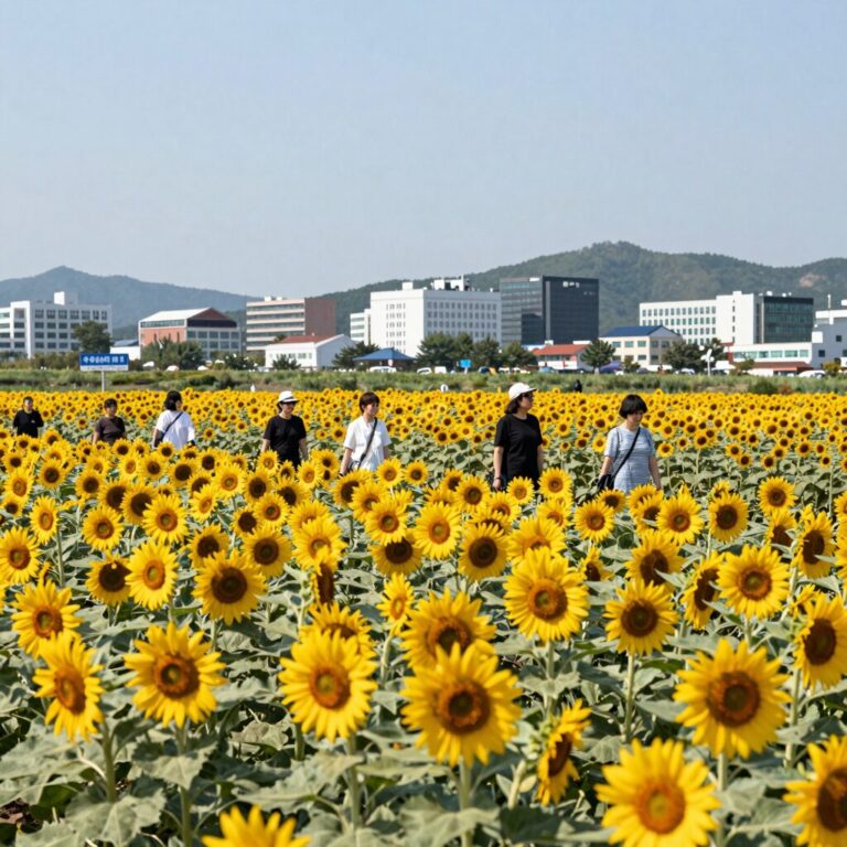무안 회산백련지 해바라기 꽃밭 절정 풍경