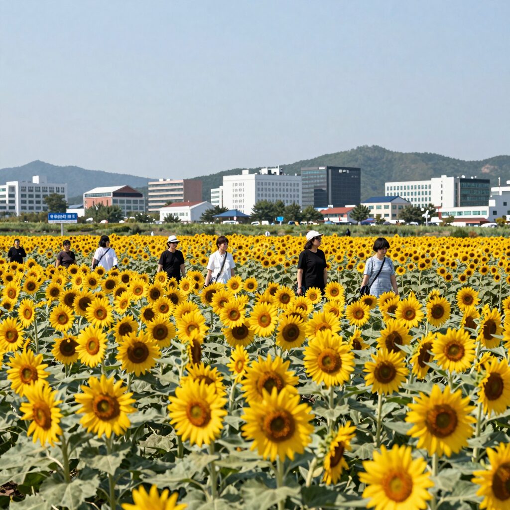 무안 회산백련지 해바라기 꽃밭 절정 풍경