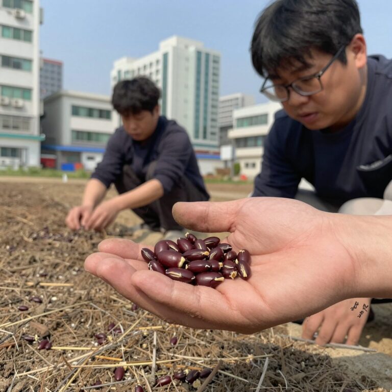 호랑이콩 씨앗을 손에 들고 있는 모습