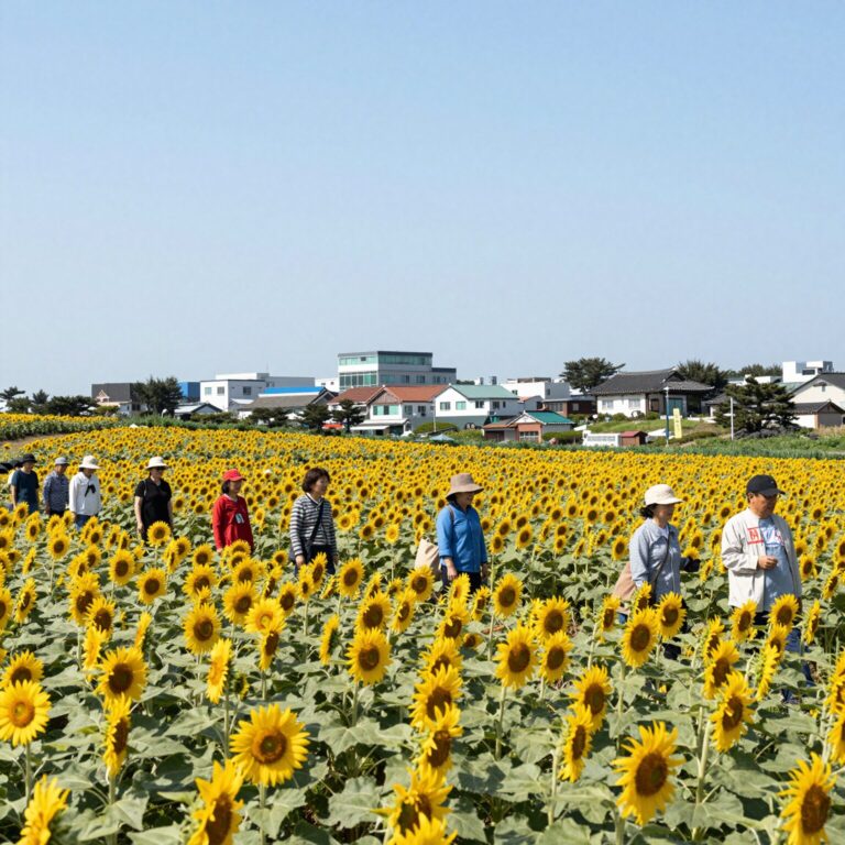 제주도 서귀포 영천동 해바라기 축제 밭 전경