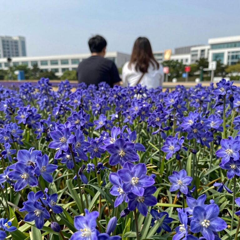 7월 탄생화 대표 꽃인 델피늄과 수련이 함께 있는 사진