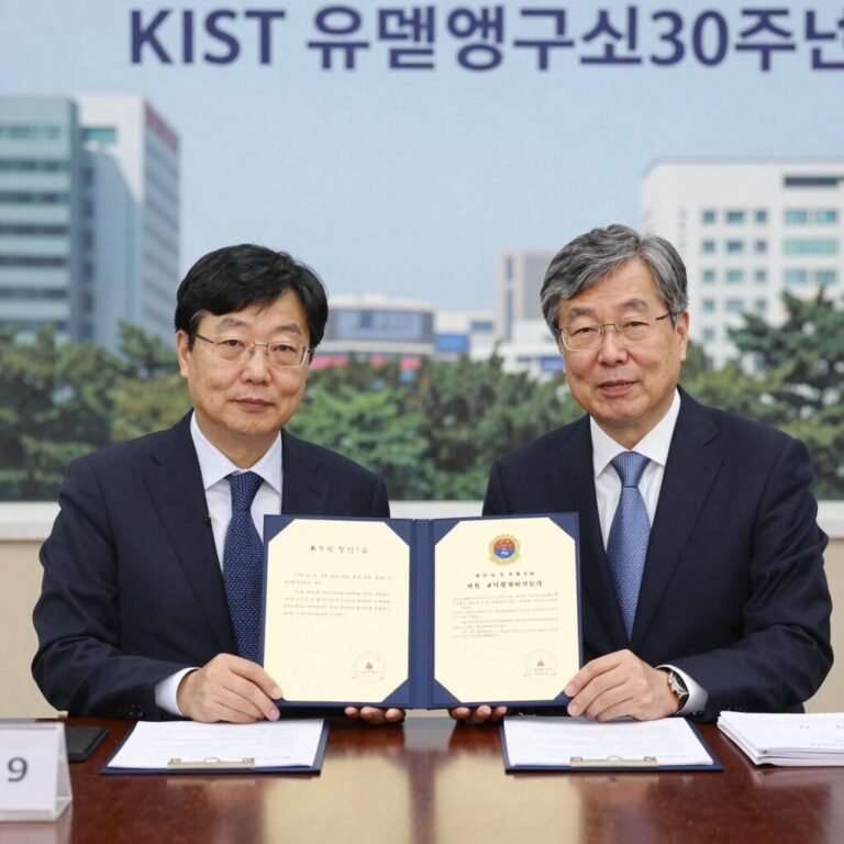 KIST 유럽연구소 30주년 기념행사에서 기계연 류석현 원장과 프라운호퍼 ILT 요한 슈톨렌베르크 소장이 MoU를 체결하는 모습