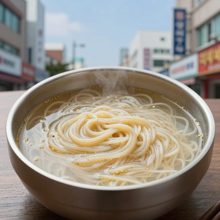 콩국수 면과 콩물이 담긴 그릇
