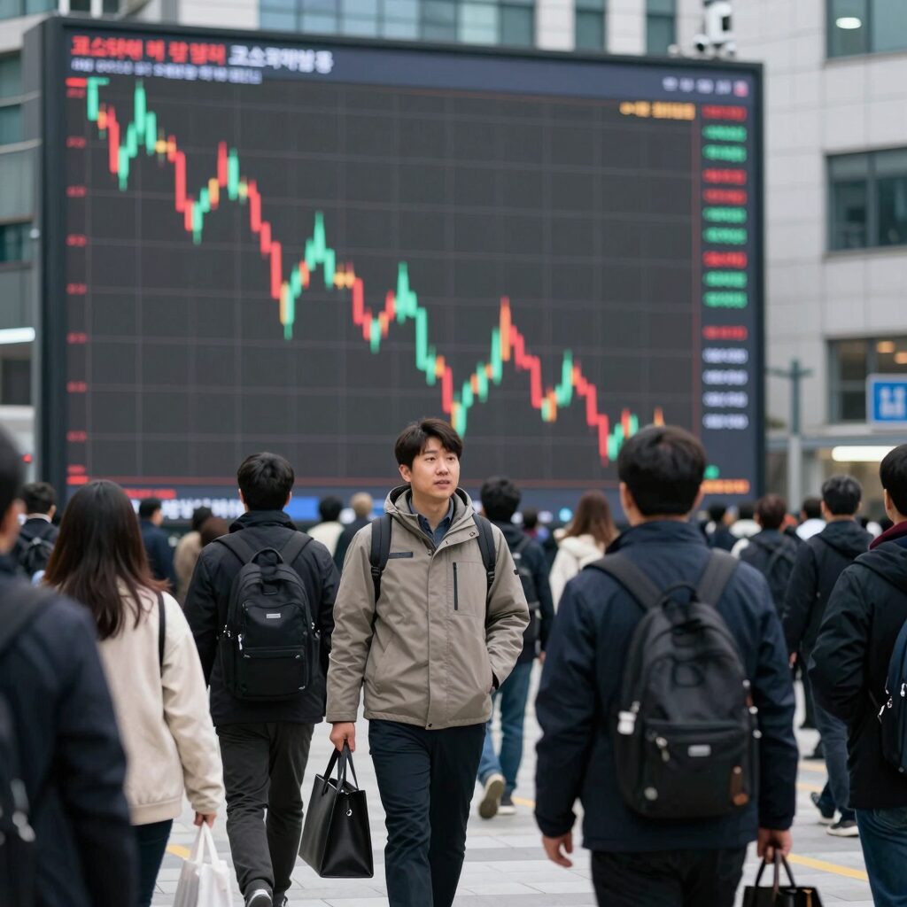 코스피 하락 마감 차트와 패닉 셀링 장면