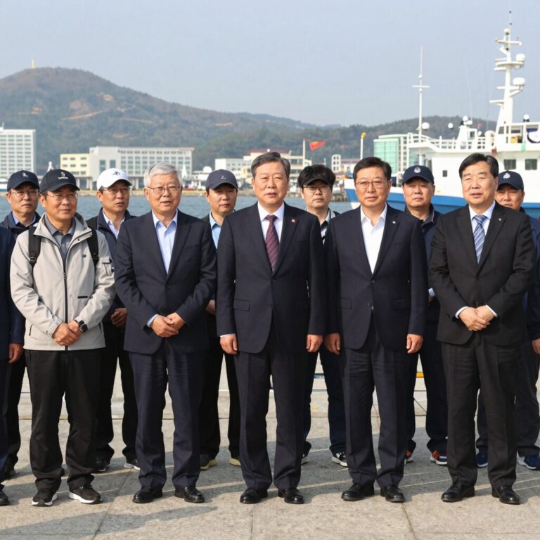 이정학 동해시장이 취임 첫날 묵호항에서 어업인들과 인사하고 있다
