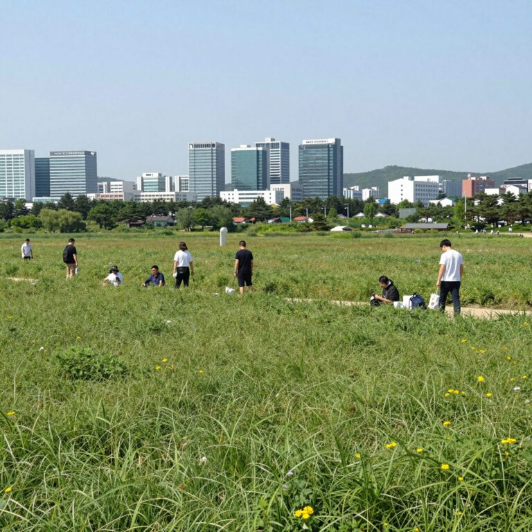 대구 반야월연꽃단지 점새늪전망대에서 바라본 드넓은 연밭과 도심 풍경