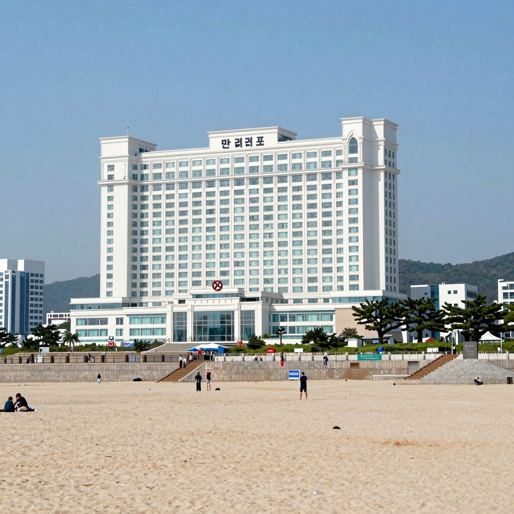 만리포 호텔 외관과 해변 전경