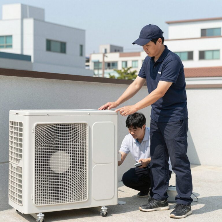 저소음 이동식 에어컨 설치 모습