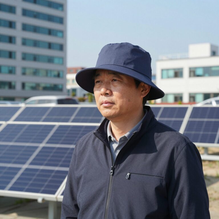 몽피 태양광 선풍기 모자 착용 모습