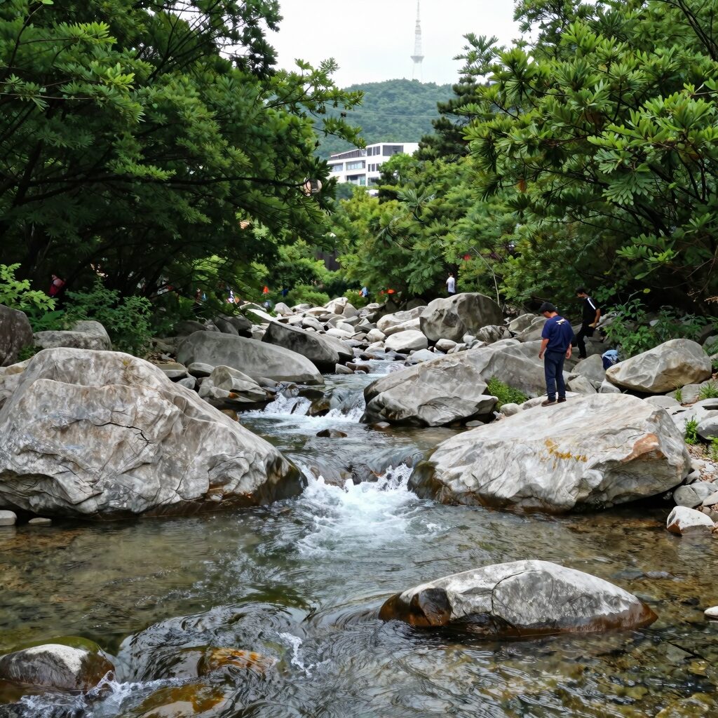 무주 구천동 계곡의 맑은 물과 울창한 숲이 어우러진 풍경