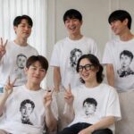 전현무 무스키아 티셔츠 무지개 수련회 단체복 나 혼자 산다 전현무 무스키아 단체 티셔츠 흰색 티에 수묵화 같은 캐리커처