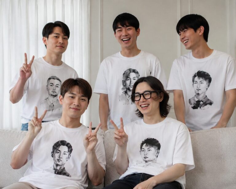 나 혼자 산다 전현무 무스키아 단체 티셔츠 흰색 티에 수묵화 같은 캐리커처