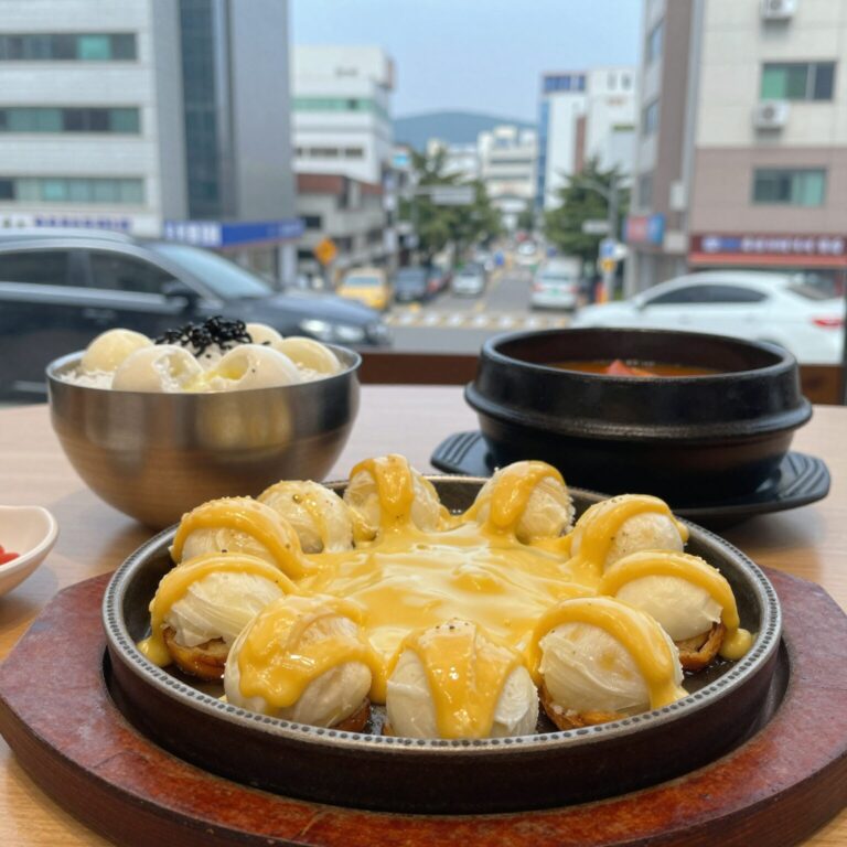 흔한남해에서 주문한 냉모밀 정식과 히레카츠, 모짜렐라 치즈카츠가 테이블에 함께 나온 모습