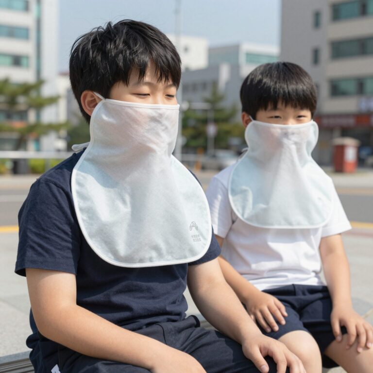 아이가 목 쿨링팩을 착용하고 편안하게 쉬고 있는 모습