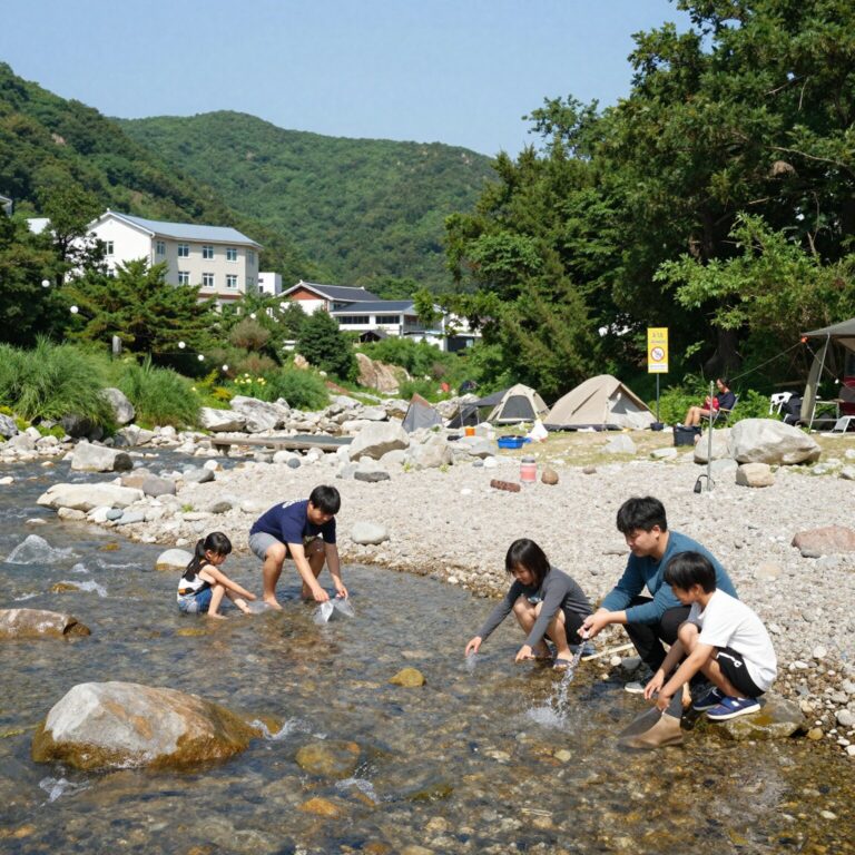 어비계곡 올래캠핑장 계곡 전경 물놀이 장면