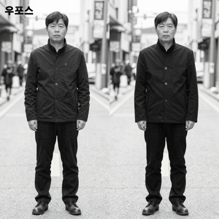 우포스 쪼리 블랙과 화이트 사이즈 비교 이미지