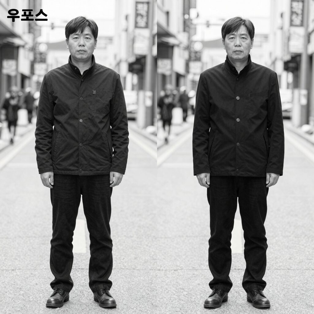 우포스 쪼리 블랙과 화이트 사이즈 비교 이미지