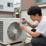 실외기 고장 원인과 대처 방법 에어컨 실외기 고장 원인 확인을 위한 실외기 외관 점검 모습