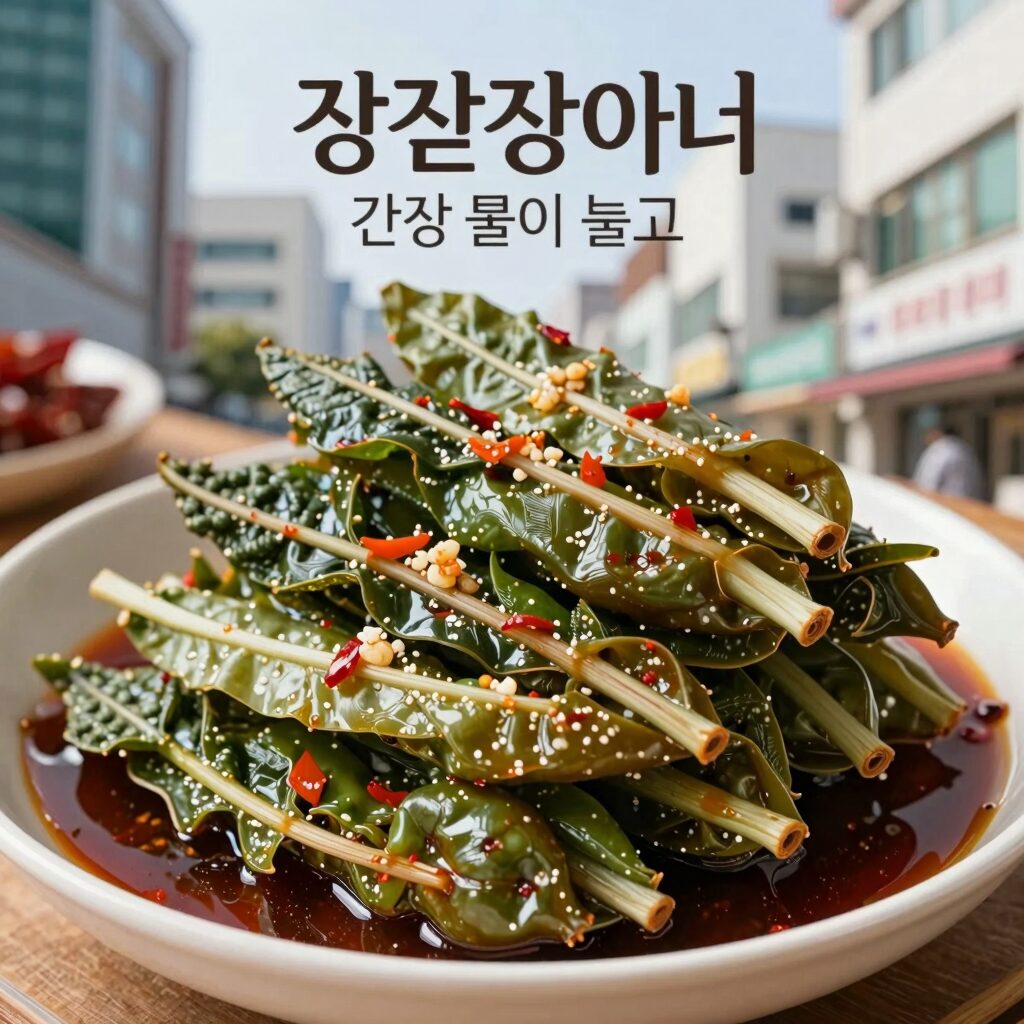 깻잎장아찌 간장 물이 끓고 있는 모습, 향긋한 재료들이 어우러져 있다