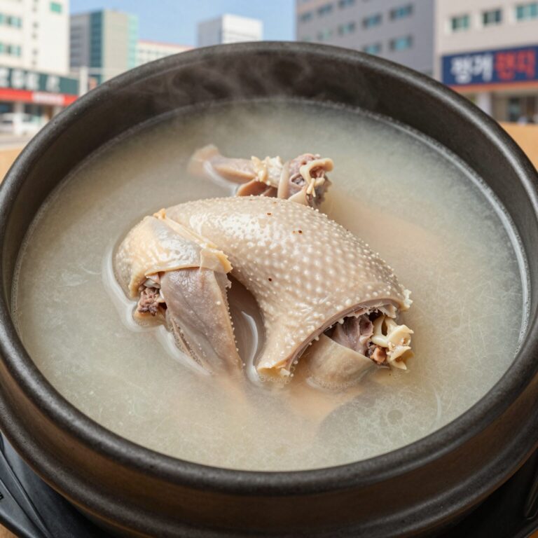 들깨 삼계탕 완성 사진 고소한 국물과 부드러운 닭고기